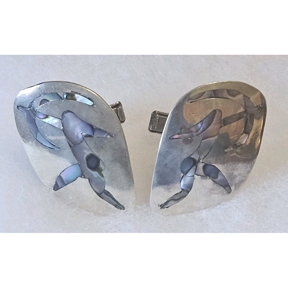 Vtg Signed Taxco 925 Abalone Inlay Archer Sagittarius Cufflinks Sterling Silver